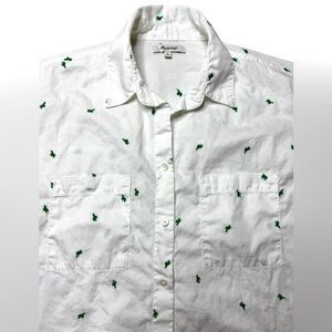 Madewell White Shirt with Green Embroidery